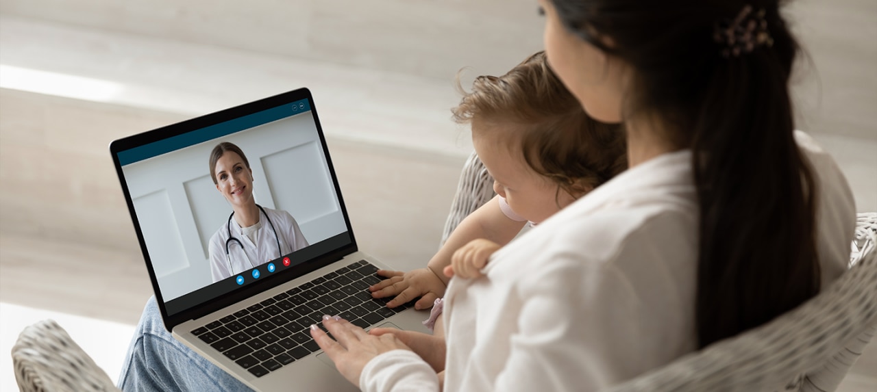 Young mom getting virtual care